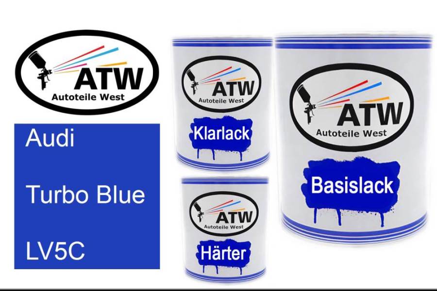 Audi, Turbo Blue, LV5C: 1L Lackdose + 1L Klarlack + 500ml Härter - Set, von ATW Autoteile West.